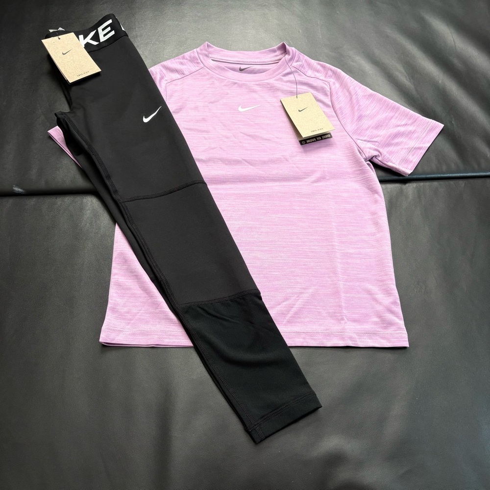 NWT Nike Pro Leggings & Tee Set Girls Youth Size Small